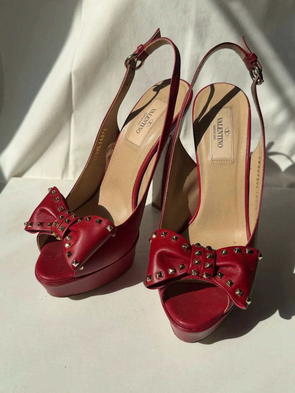 Valentino Garavani Red Bow Stud Slingback Heels